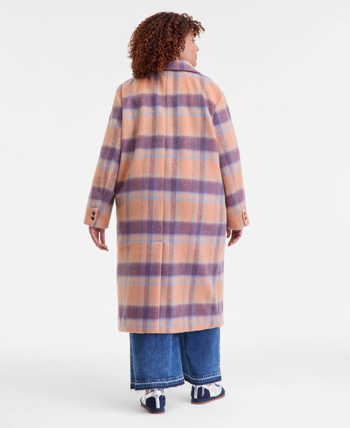 On 34th Women's Brushed Plaid Double-breasted Coat, Macy's Exclusive In Orange