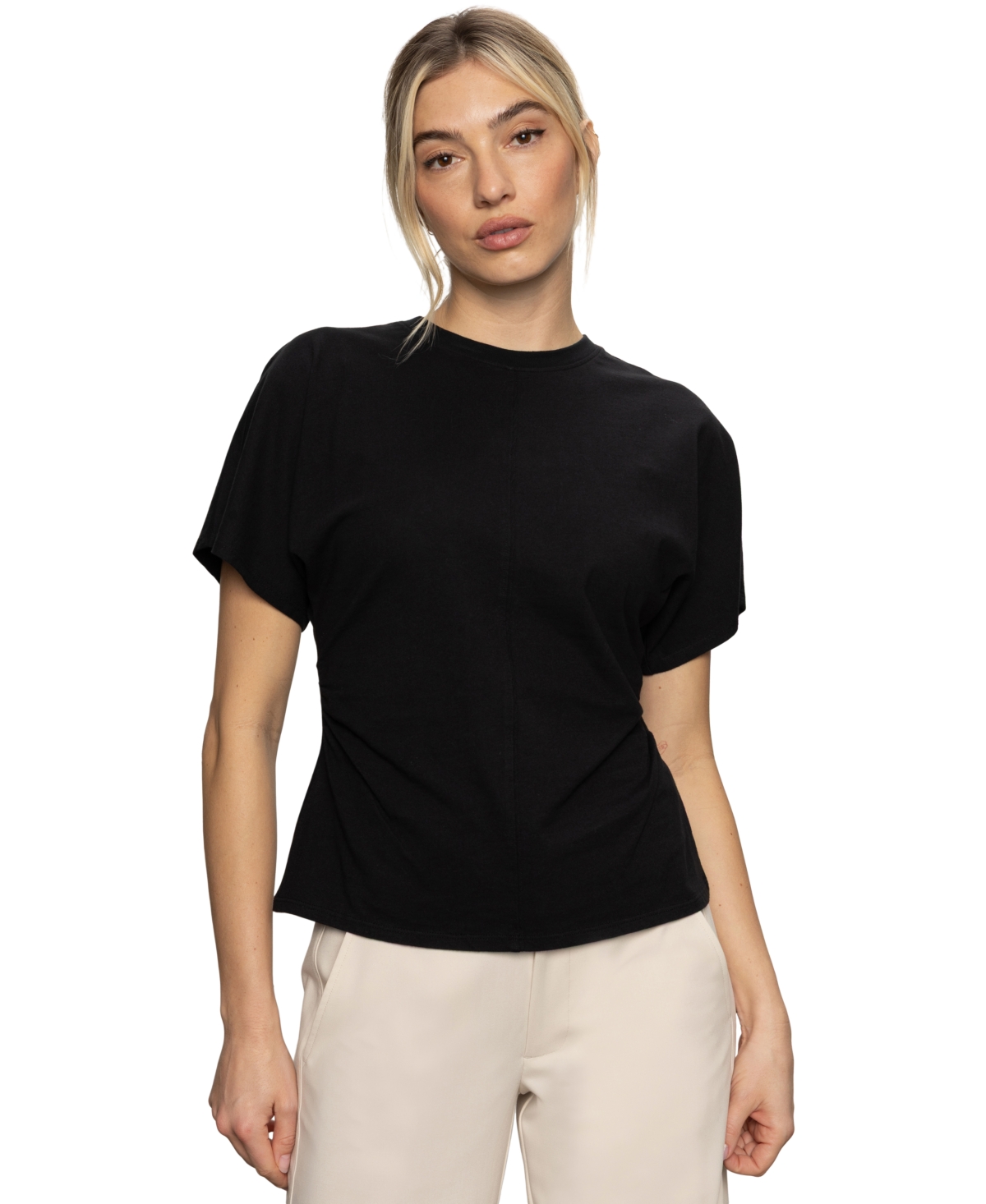 Sanctuary Shirred Waist Dolman Tee In Black