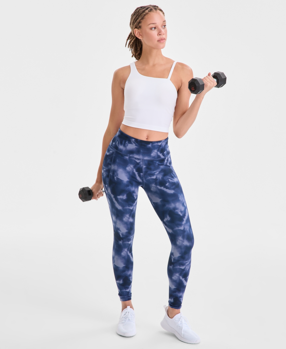 Id Ideology Women's Compression Smoky Dye High-rise 7/8 Leggings, Macy's Exclusive In Blue
