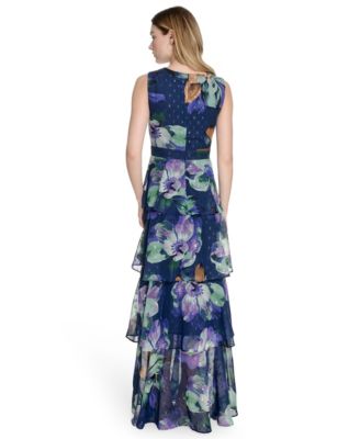 Women's Printed V-Neck Sleeveless Gown