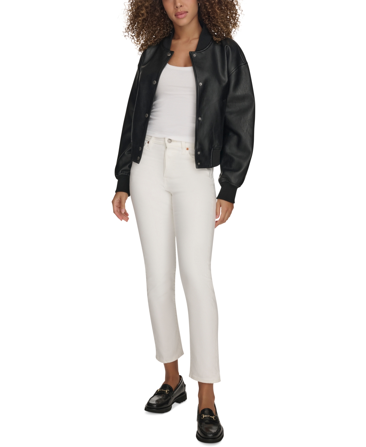 Levi's Women's Faux Leather Varsity Bomber Jacket In Black