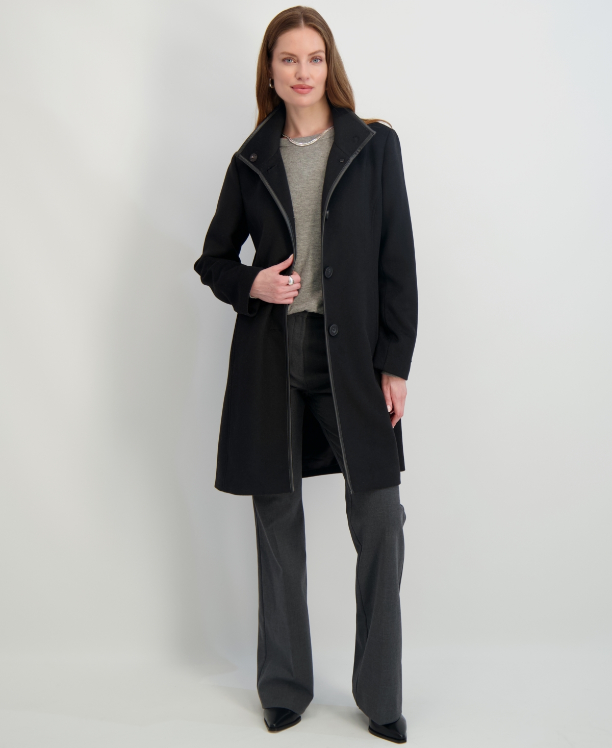 Tahari Women's Stand-collar Button-front Coat In Black