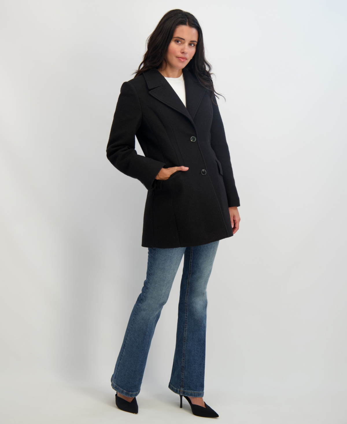 Tahari Women's Notched-collar Single-breasted Peacoat In Black