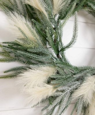 24" Artificial Balsam Fir Pine and Pampas Wreath LED Lights