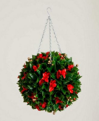 15" UV Resistant Artificial Tip Photinia Christmas Hanging Ball Indoor and Outdoor