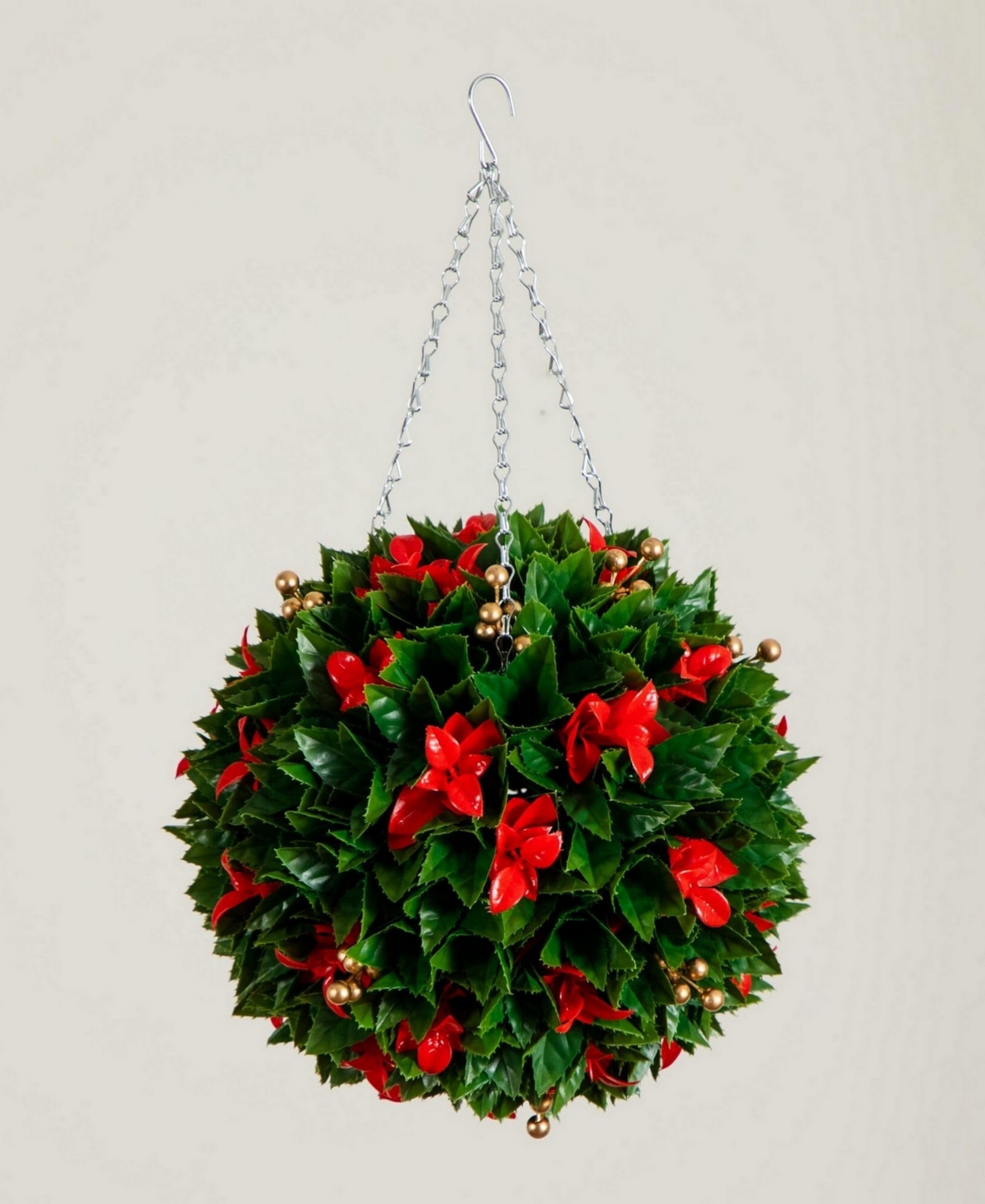 Nearly Natural 15" Uv Resistant Artificial Tip Photinia Christmas Hanging Ball Indoor And Outdoor In Multi