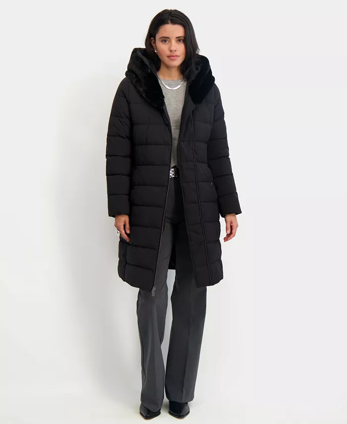 Women's Faux-Fur-Trim Hooded Belted Puffer Coat - thumbnail 5