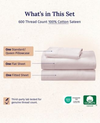 5-Star Luxury Sheet Set, 600 Thread Count Cotton Sateen, Soft & Crisp Bed Sheets - Twin
