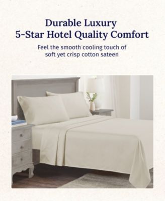 600-Thread Count 100% Cotton Sateen Soft & Crisp 4-Pc. Sheet Set, Queen