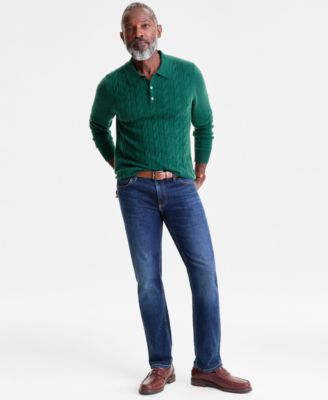 Men's Regular-Fit Cable-Knit 100% Cashmere Sweater Polo Shirt, Macy's Exclusive