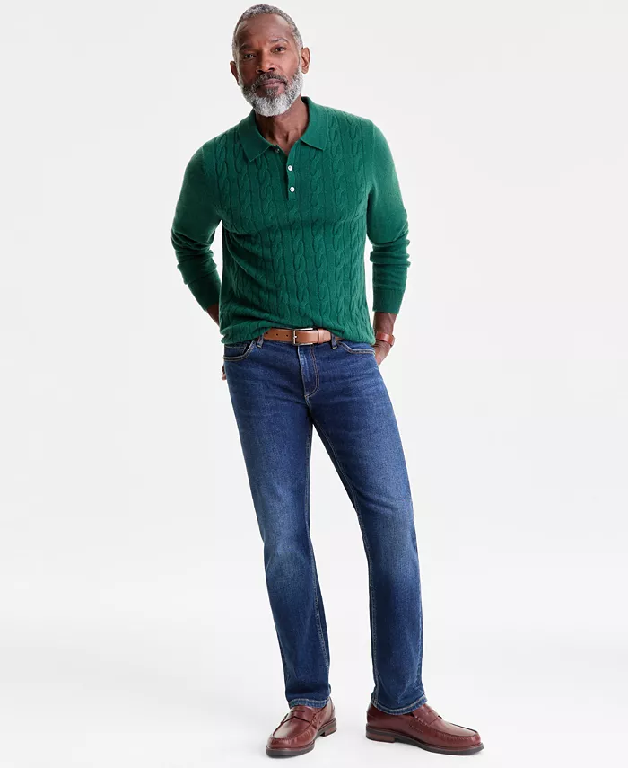 Men's Regular-Fit Cable-Knit 100% Cashmere Sweater Polo Shirt - thumbnail 2