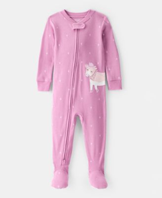 Carter's - Baby Girls Cowgirl Cow Appliqu&eacute; 100% Cotton Long-Sleeve 2-Way-Zip 1-Piece Footed Pajamas