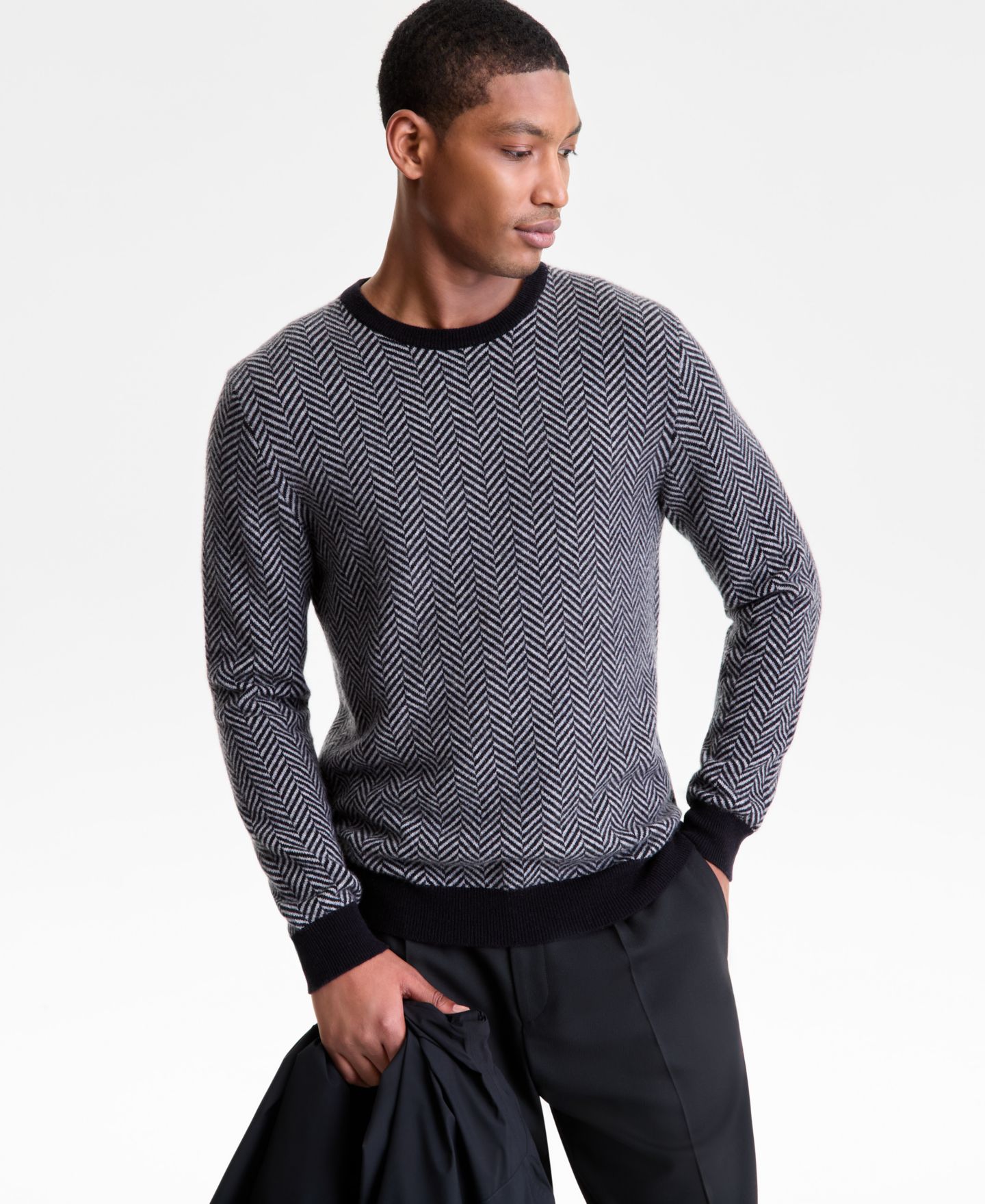Мужской свитер Club Room Regular-Fit Herringbone 100% Cashmere, цвет: Чёрный — фото 1