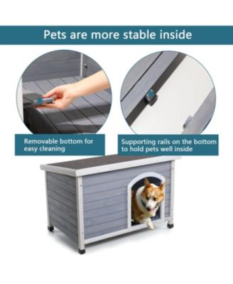 Medium Wooden Dog House Waterproof Elevated Grey