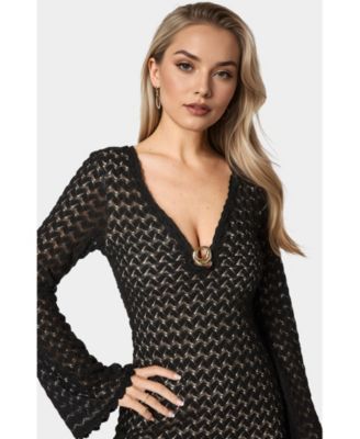 Women's Lace Bell Sleeves Keyhole Mini Dress