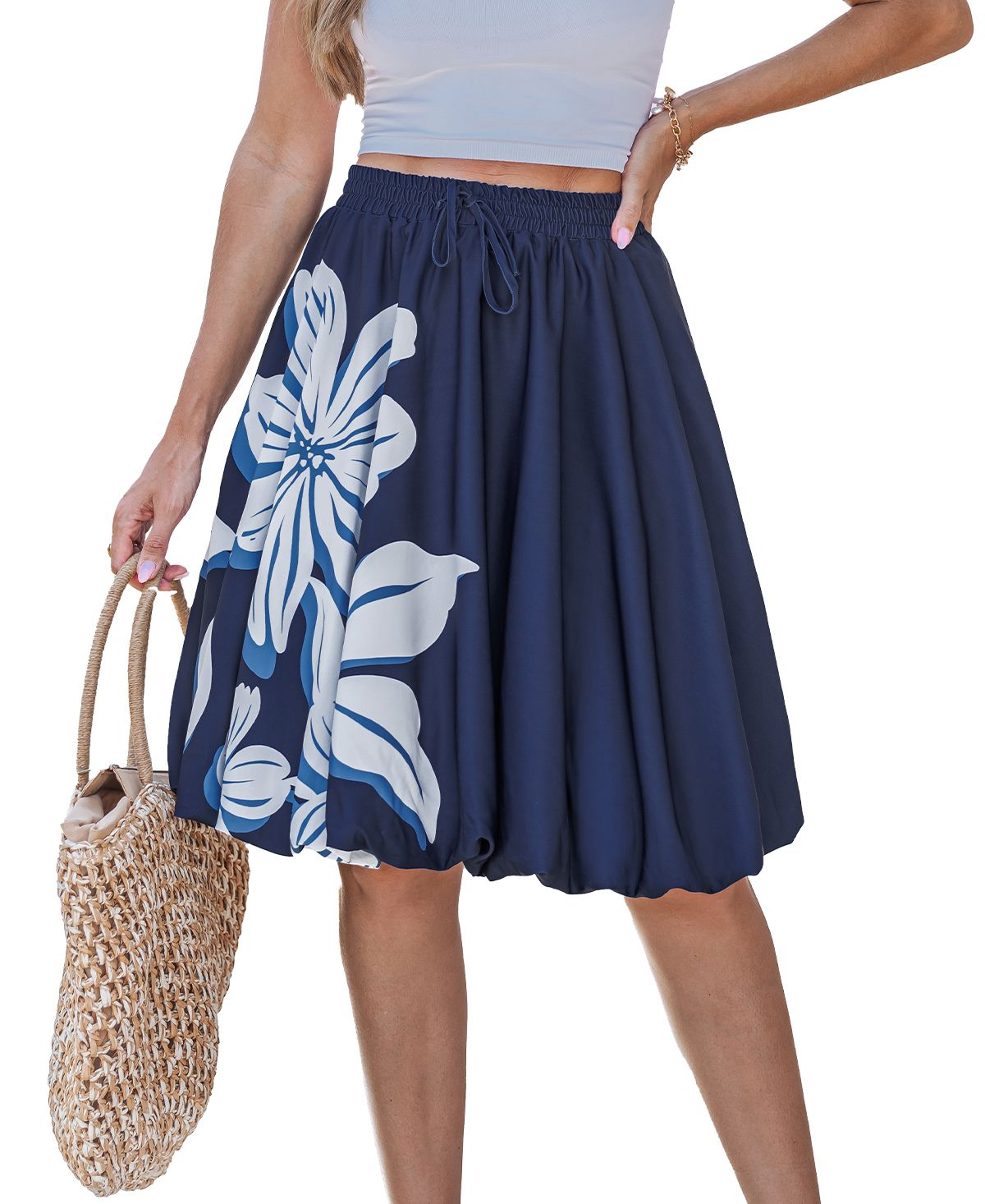 Women's Out Late Tropical Midi Skirt - Medium blue