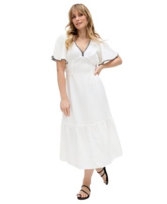 Women's Delilah V-Neck Front Tie Midi Dress