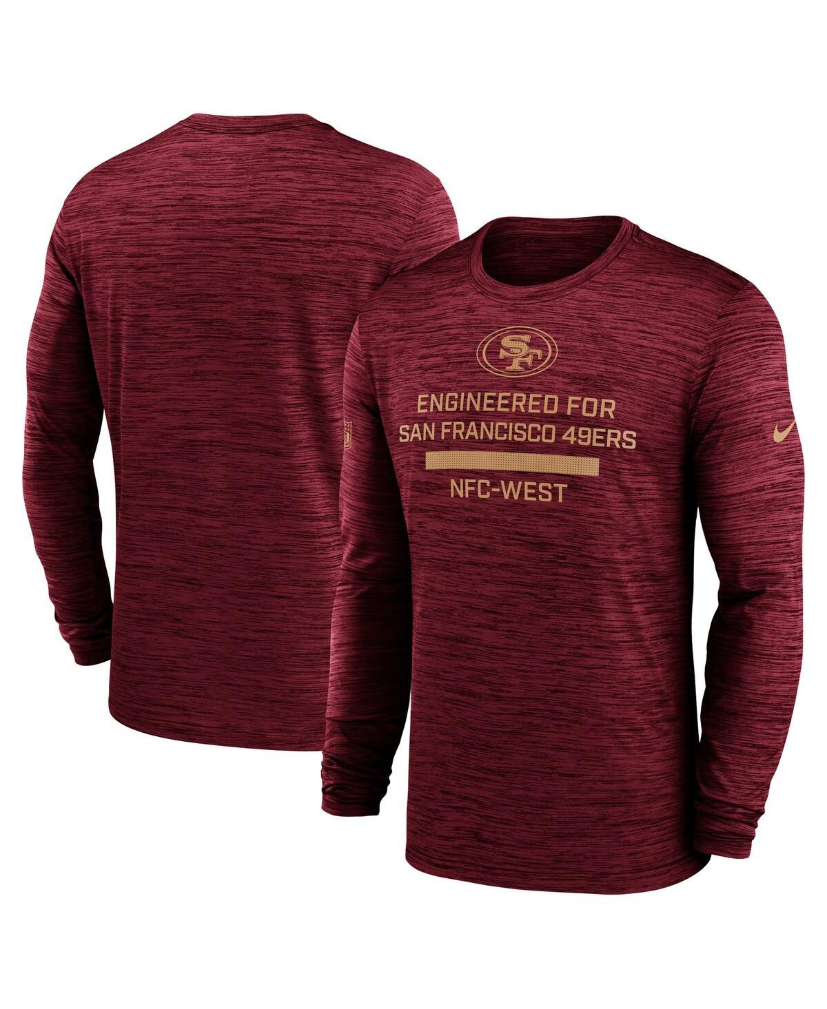 Мужская алая футболка San Francisco 49ers Sideline Velocity Performance с длинным рукавом Scarlet