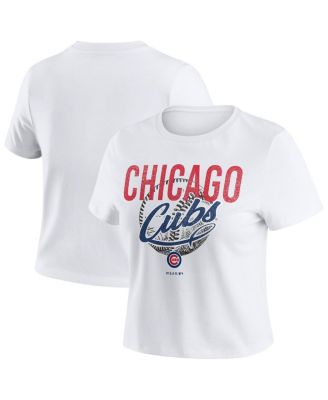 WEAR by Erin Andrews - Women's White Chicago Cubs Distressed Cropped Baby T-Shirt
