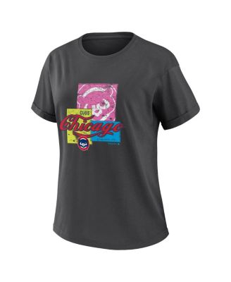 Women's Charcoal Chicago Cubs Domestic Box Color Boyfriend T-Shirt