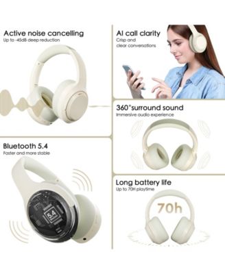 Beige Over-Ear Bluetooth Headphones with Noise Cancellation