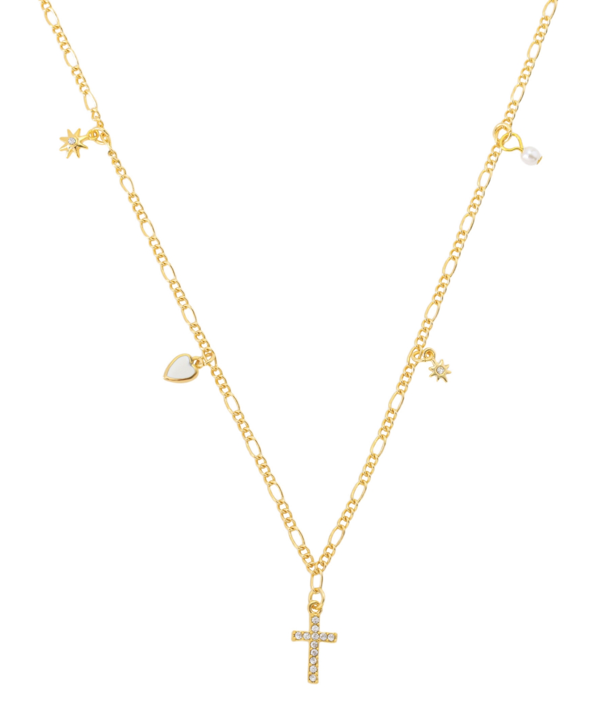 Gold Plated Crystal Cross Pendant Charm Necklace - Gold
