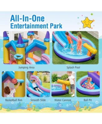 Kids Inflatable Water Slide w/ Slide Splash Pool Water Cannon w/ 735W Blower