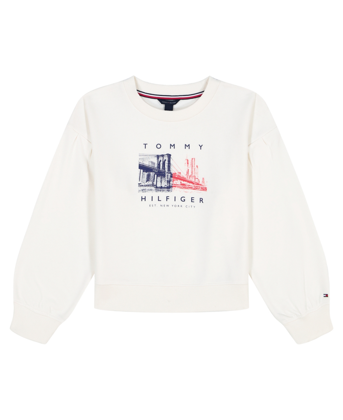 Tommy Hilfiger Big Girls French Terry Color Block Crewneck Sweatshirt In White