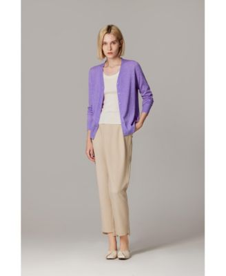 Women's Merino Wool Light Weight Cardigan Ultra Soft Fine Gauge V Neck Sweaters