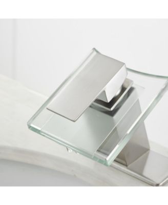 Waterfall Single Hole Single-Handle Low-Arc Bathroom Faucet With Glass Spout In Polished Chrome