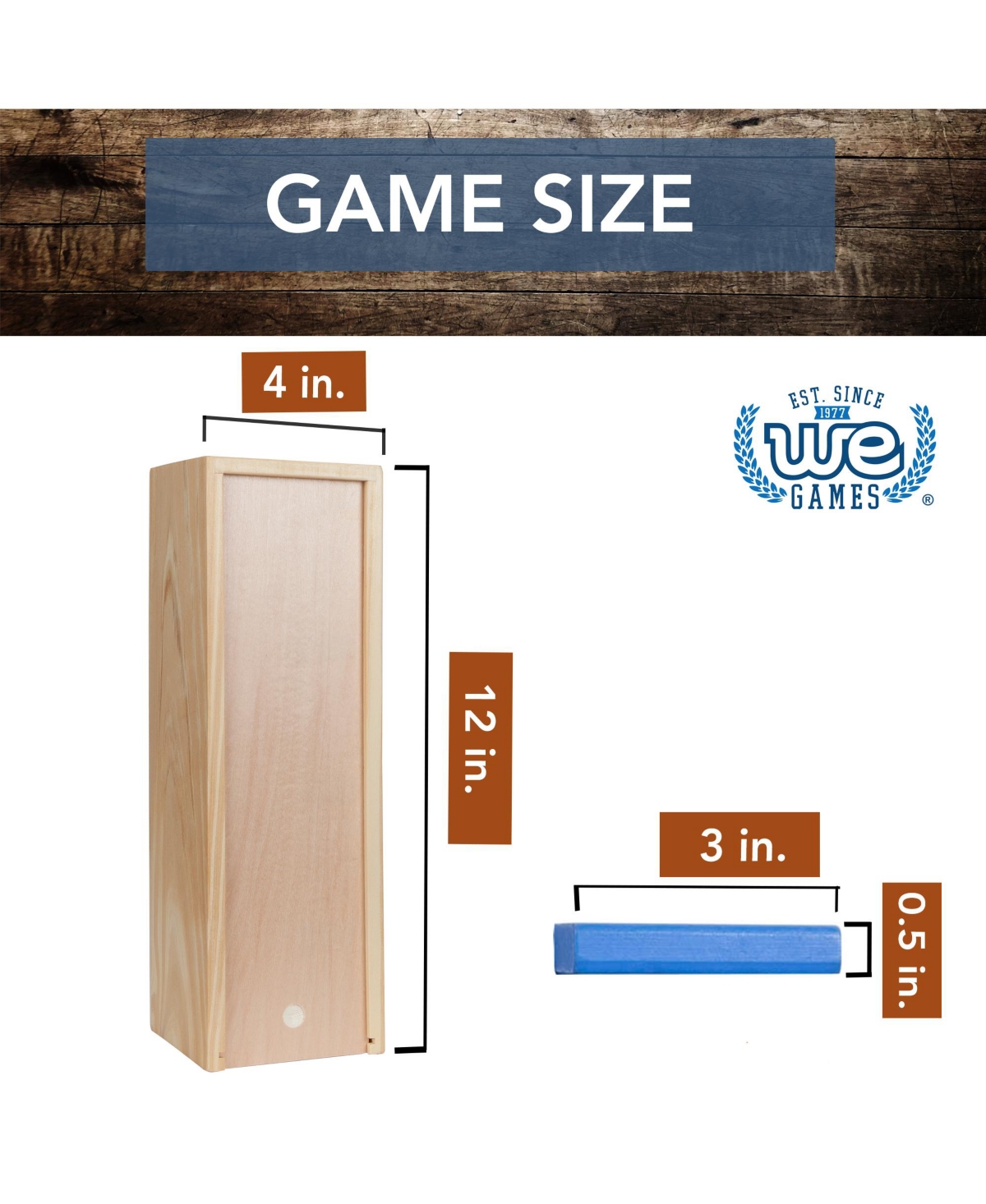 We Games Walnut Stain Wood Blocks Tower Game with Wooden Box, 12 in.