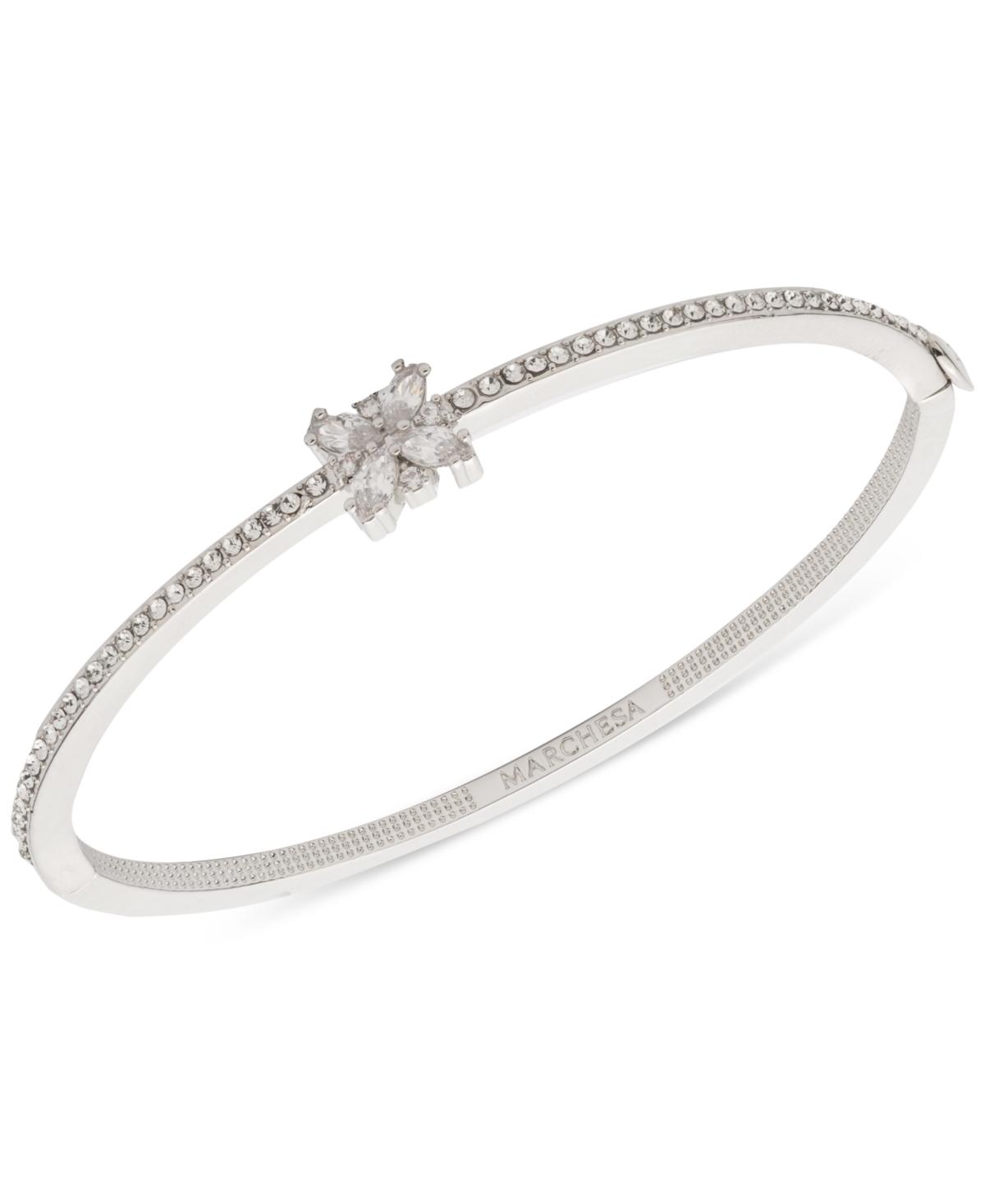 Marchesa Crystal Cluster Pave Bangle Bracelet In Silver