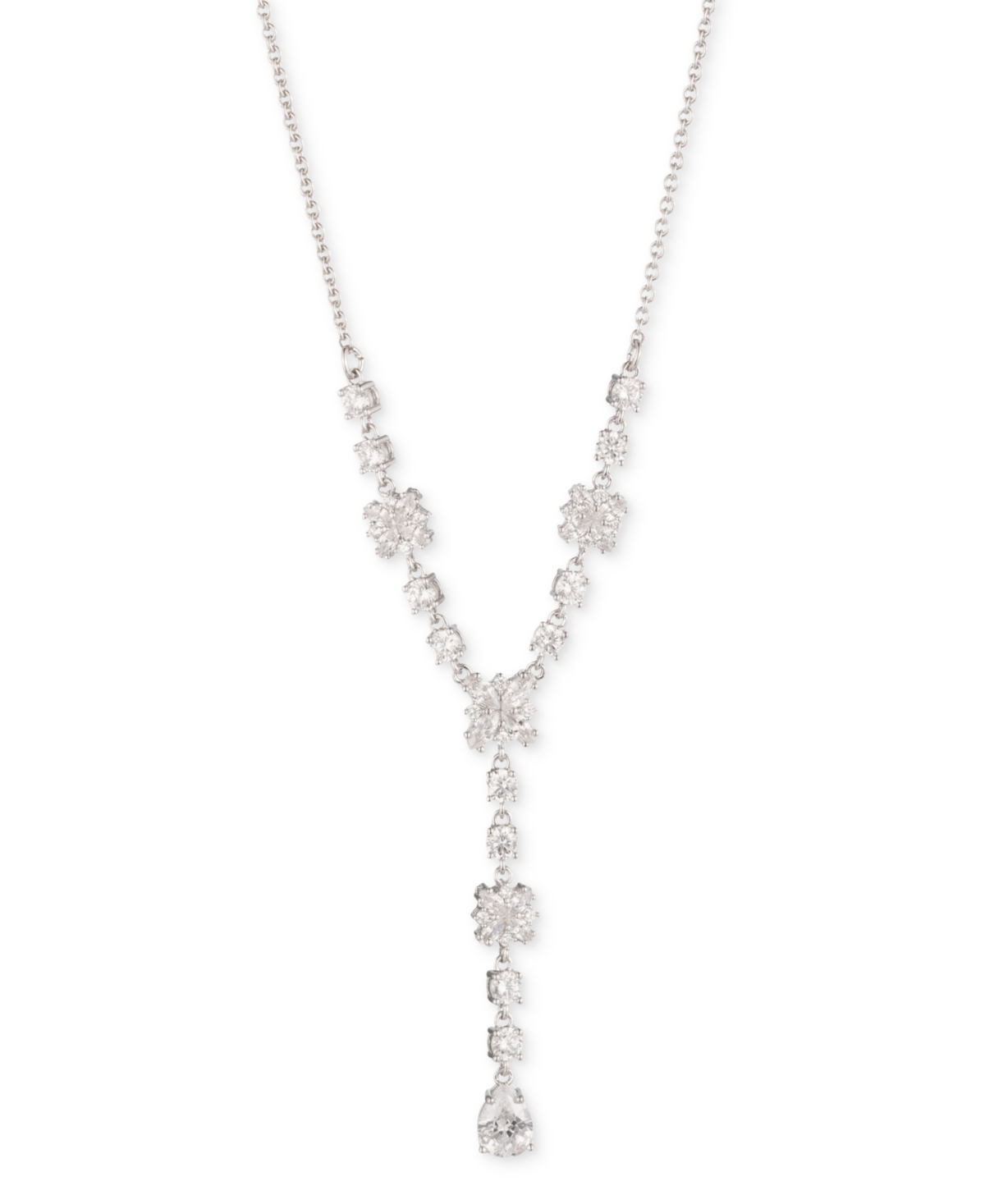 Marchesa Cubic Zirconia Cluster Lariat Necklace, 16" + 3" Extender In White