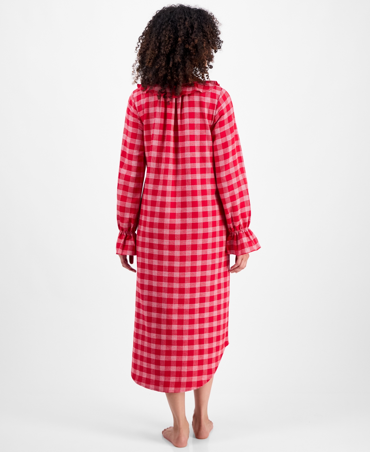 Charter Club Women's Flannel Ruffle-neck Long Sleeve Nightgown In Red