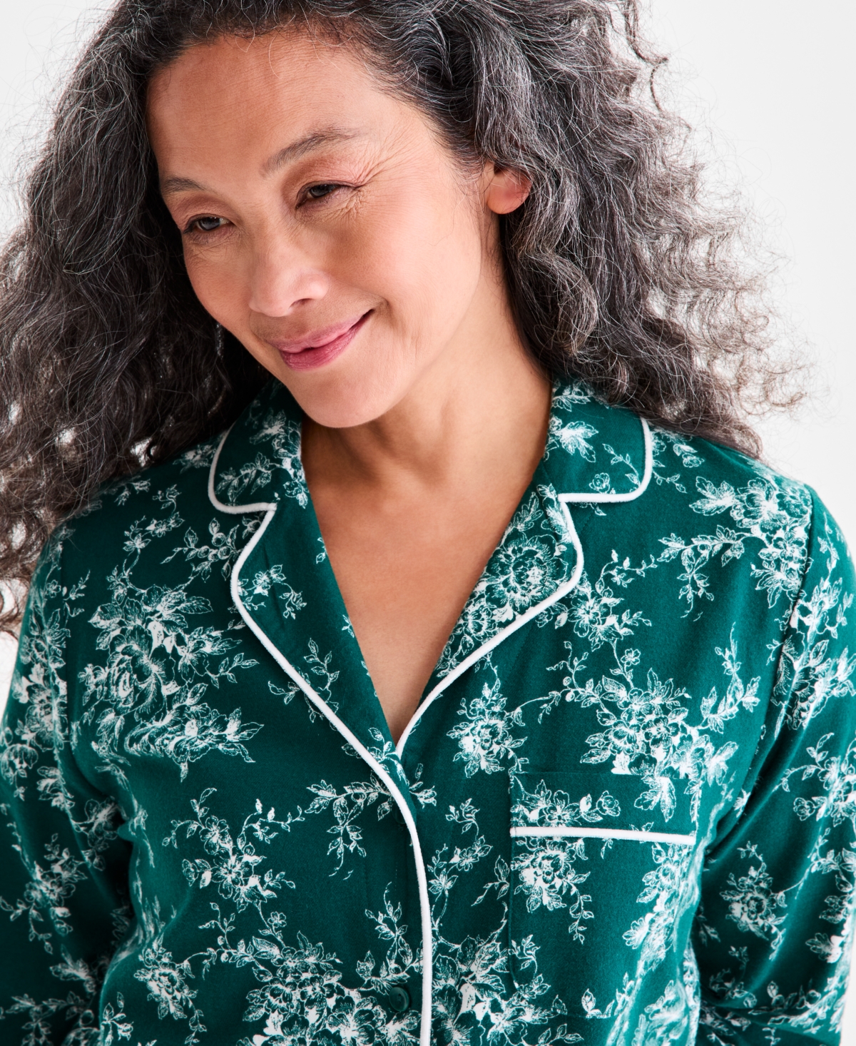 Charter Club Women's Cotton Flannel Printed Long Sleeve Sleepshirt