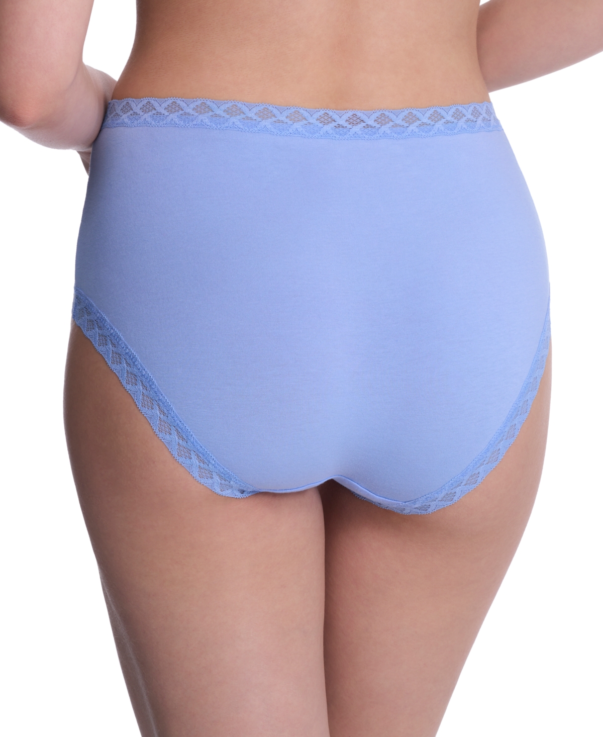 Natori Bliss Lace-trim High Rise Cotton Brief 755058 In Blue