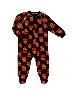 Outerstuff - Baby Boys and Girls Brown Cleveland Browns Allover Print Raglan Full-Zip Sleeper