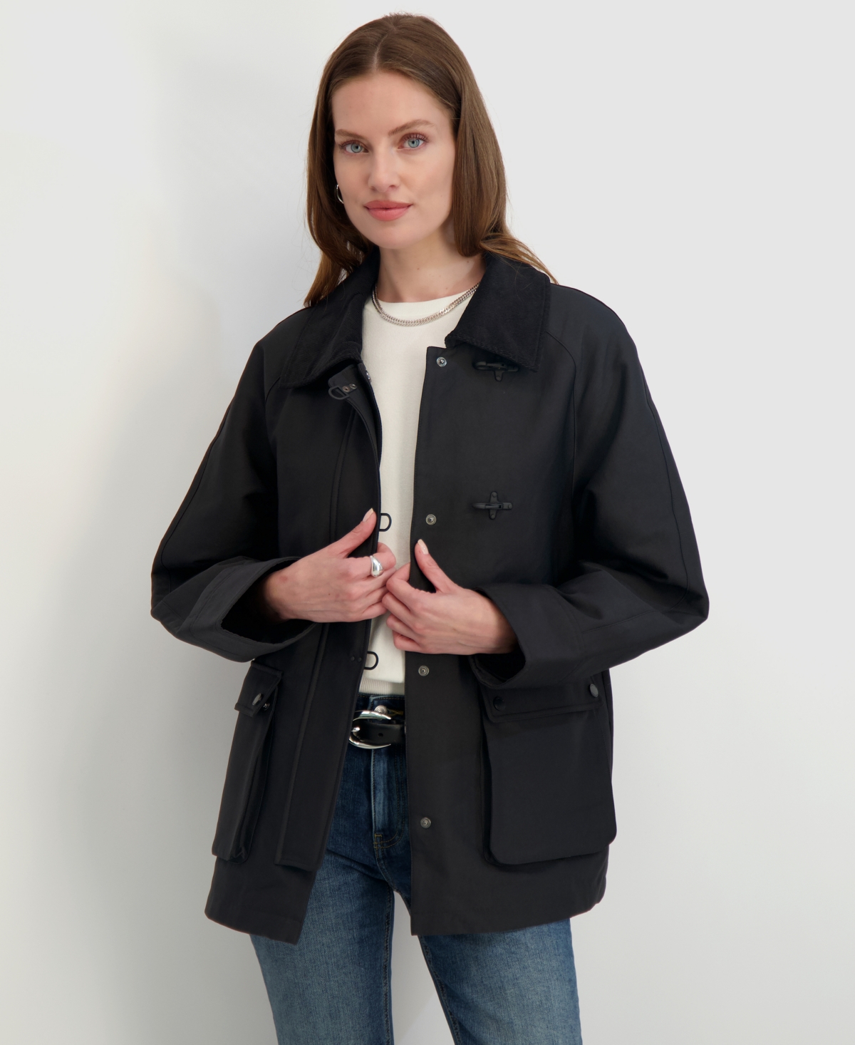 Tahari Taylor Short Rain Coat In Black