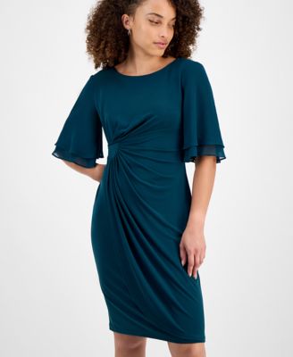 Petite Gathered Flutter-Sleeve Dress 