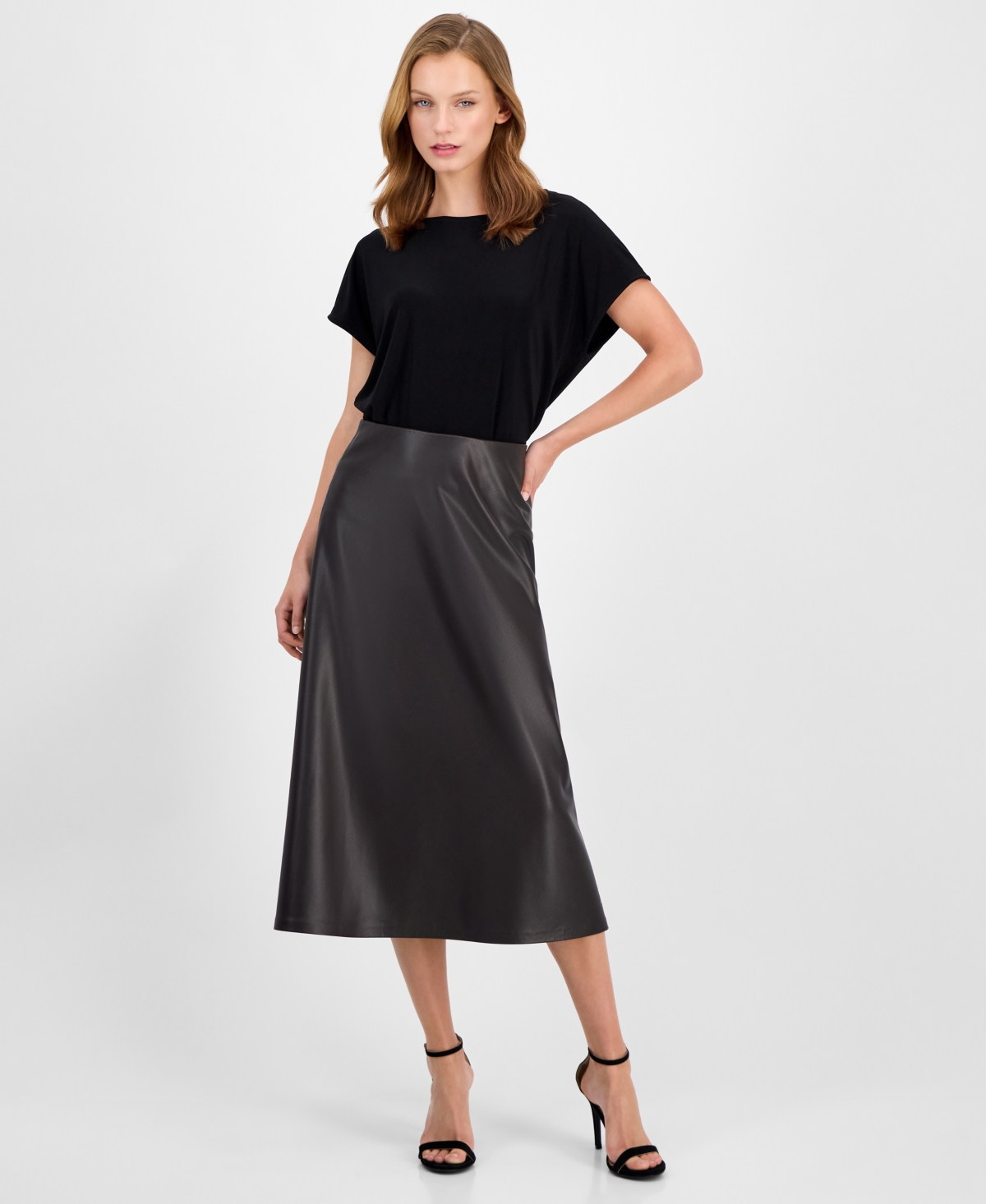 Anne Klein Women's Flared Pull-on Midi Skirt In Gray