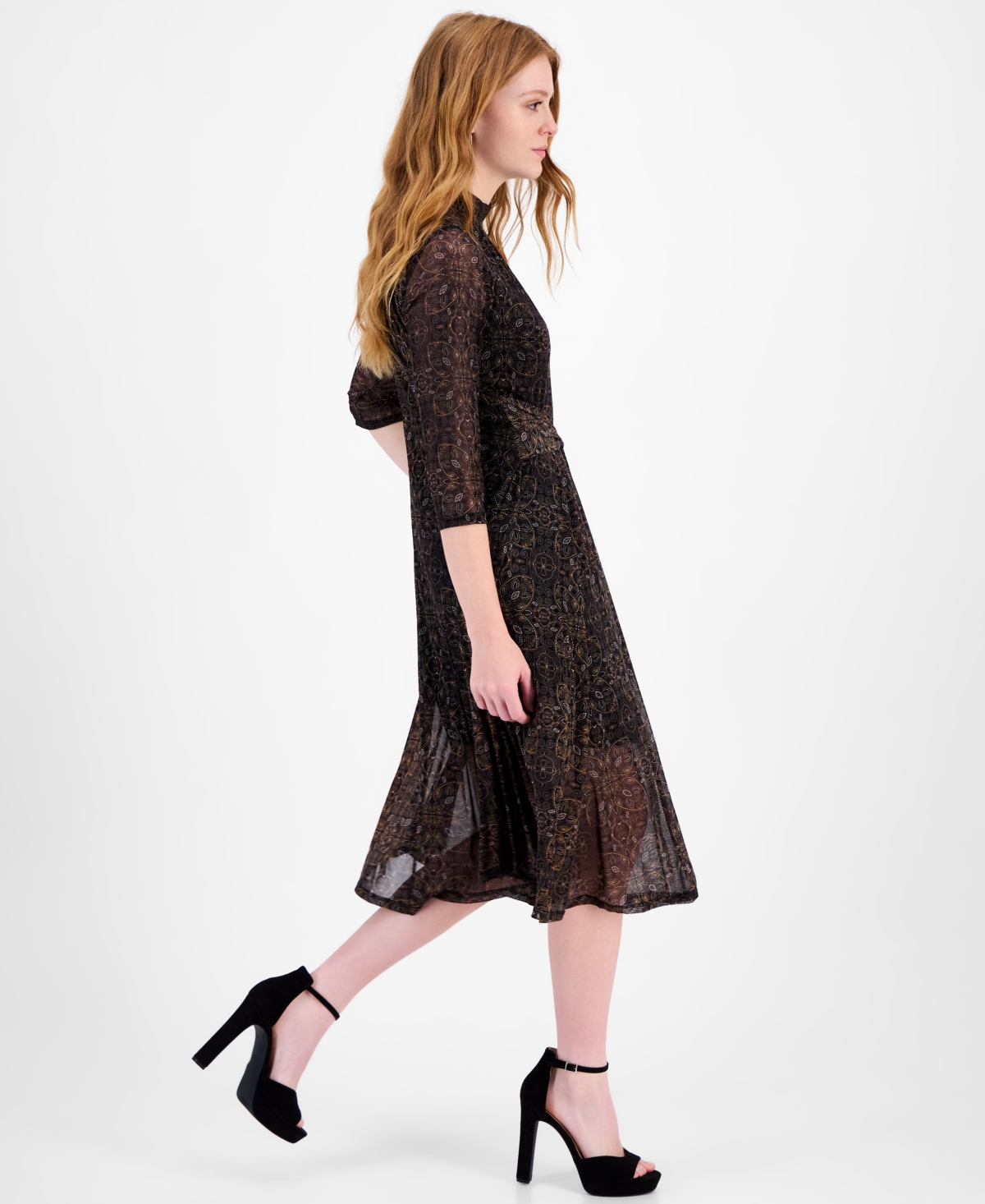 Robbie Bee Petite Mock Neck Printed Midi Dress In Black