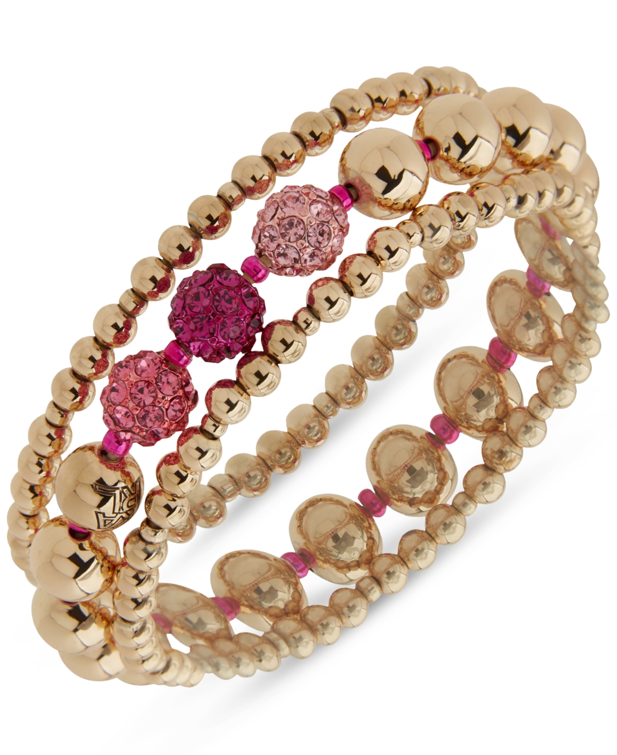 Karl Lagerfeld 3-pc. Set Pave Fireball & Logo Beaded Stretch Bracelets In Pink