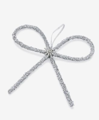 Jeweled Classics Silver-Tone Glitter Bow Ornament, Macy's Exclusive