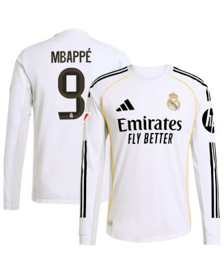 adidas - Men's Kylian Mbapp&eacute; White Real Madrid 2025/26 Home Authentic Long Sleeve Jersey
