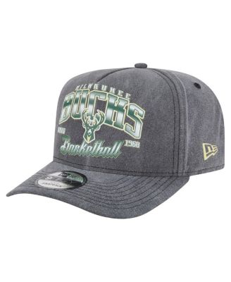 New Era - Men's Charcoal Milwaukee Bucks Throwback Washed Pre-Curved 9FIFTY Snapback Hat