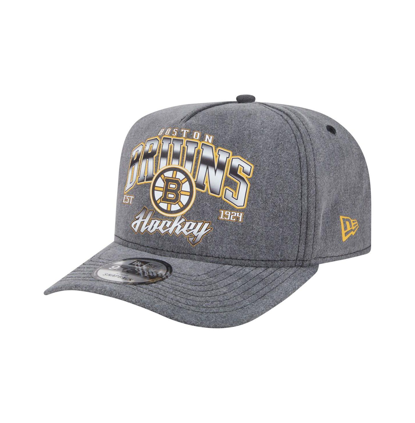 Мужская кепка New Era Charcoal Boston Bruins Throwback Washed A-Frame Pre-Curved 9FIFTY Snapback Hat — фото 1