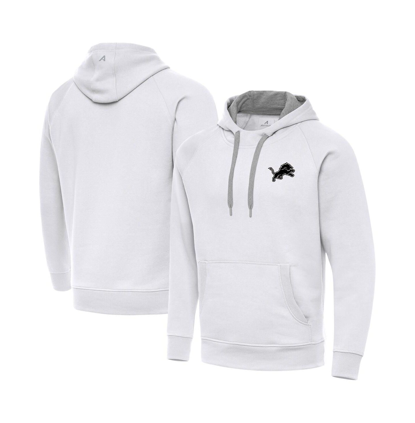 Мужское худи Antigua White Detroit Lions Brushed Carbon Victory Pullover — фото 1
