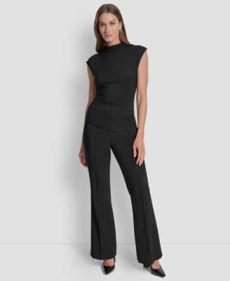 Women's Mock-Neck Sleeveless Side-ruched Knit Top, Regular & Petite