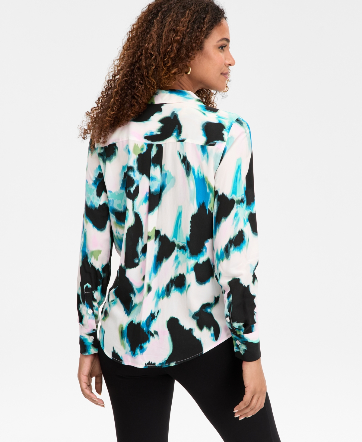 Inc International Concepts Women's Printed Button-front Shirt, Macy's Exclusive In Blue