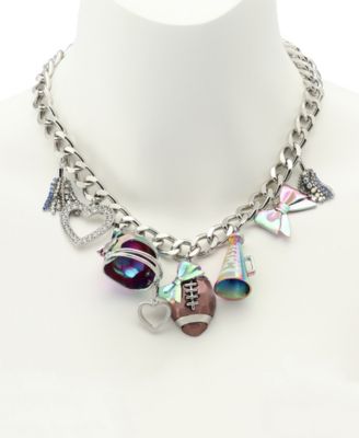 Faux Stone Kick Off Football Charm Bib Necklace